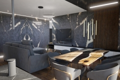 184.-salon-czarny-sufit-napinany-polysk-zlote-dodatki-drewno-beton-zlote-pregi-srewniany-stol