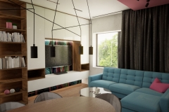 202.-salon-sciana-telewizyjna-turkus-zabudowa-meblowa-meble-na-zamowienie-fuksja-tapeta-w-liscie-cos-innego-pomysl-na-salon