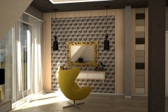 0018. sypialnia zlota jasne drewno szary czarny tapicerowany bedroom gold light wood black