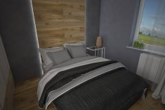 0019. sypialnia szary bez beton drewno bedroom grey beige concret wood