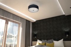 0024. sypialnia musztardowa czarna nowoczesna tapeta drewno krem polysk bedroom mustard black modern new design wallpaper cream hight gloss