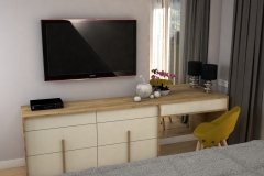 0025. sypialnia musztardowa czarna nowoczesna tapeta drewno krem polysk bedroom mustard black modern new design wallpaper cream hight gloss