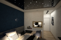 029. sypialnia bialy granatowy czarny zloty gwiazdaniebo bedroom white dark blue black gold sky stars