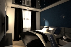 031. sypialnia bialy granatowy czarny zloty gwiazdaniebo bedroom white dark blue black gold sky stars