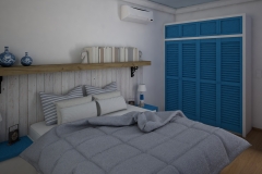 032. sypialnia w grecikm stylu biala niebieska drewno bedroom greek style white blue wood