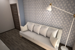 036. pokoj goscinny z biblioteczka drewno bialy niebieski room shelfbook wood white blue