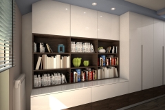 037.  pokoj goscinny z biblioteczka drewno bialy niebieski room shelfbook wood white blue