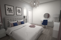 045. biala sypialnia z rozowym i granatowym akcentem white bedroom with pink and dark blue accent