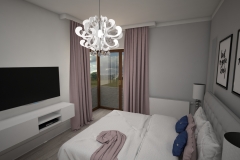046. biala sypialnia z rozowym i granatowym akcentem white bedroom with pink and dark blue accent