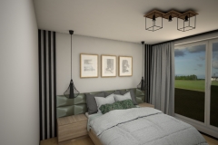 067.-sypialnia-loft-zielen-butelkowa-tapicerowanie-lamele-drewniana-lampa