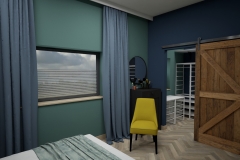 087.-sypialnia-granatowo-turkusowa-zolty-akcen-drewniane-lozko-drzwi-przesuwne