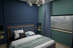 089.-sypialnia-granatowo-turkusowa-zolty-akcen-drewniane-lozko-drzwi-przesuwne