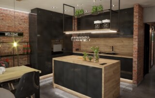 loftowa kuchnia, loftowe wnętrze, cegła, pomysł na kuchnię, styl loftowy