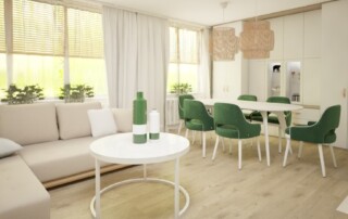 salon z jadalnią w stylu boho