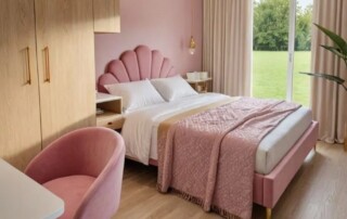 wizualizacje wnętrza, pomysł na sypialnie, róż we wnętrzu, różowa sypialnia